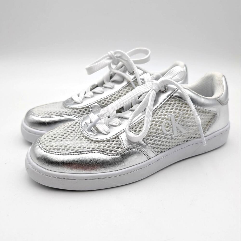 Calvin Klein Heyra Lace-Up Sneaker Shoes Round Toe Women's Silver Size US7M